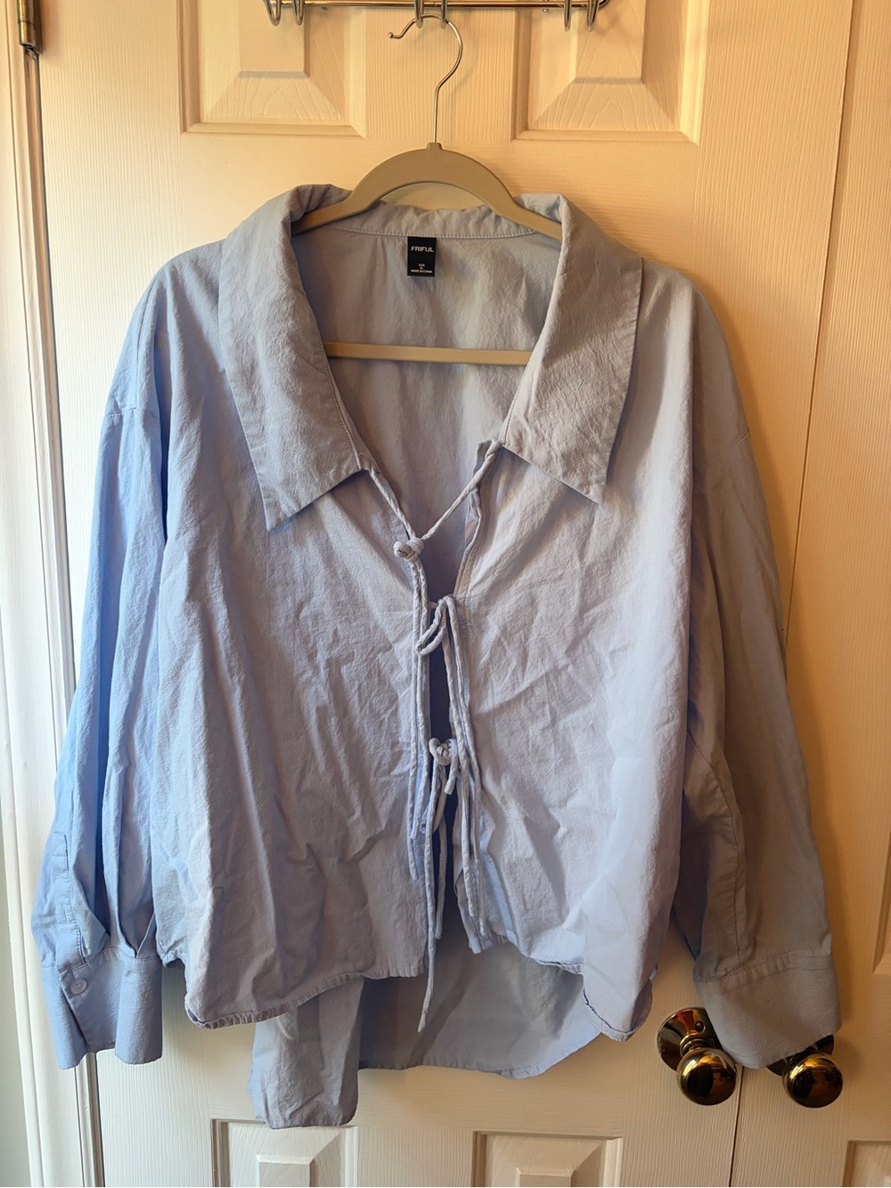 Light Blue Tie-Front Blouse